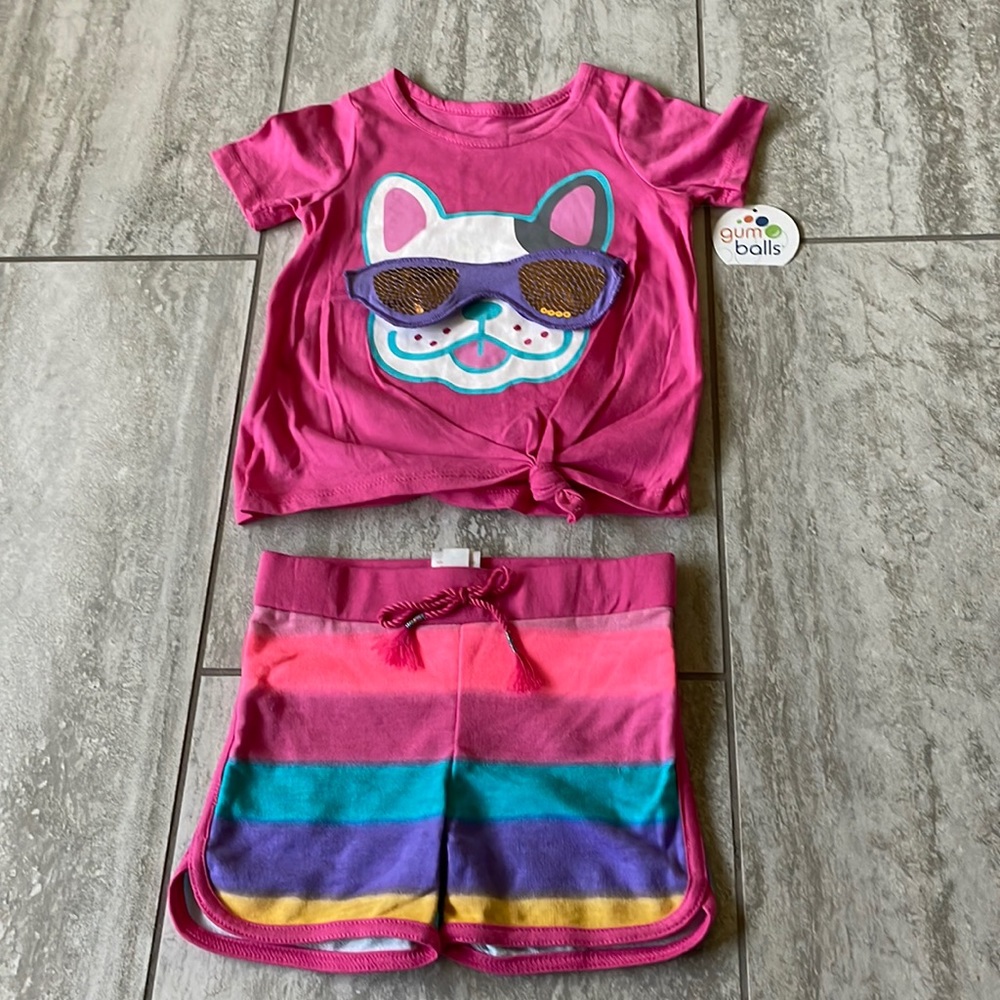 Pair of pink top with doghead & rainbow short ,size 18 months, for girls